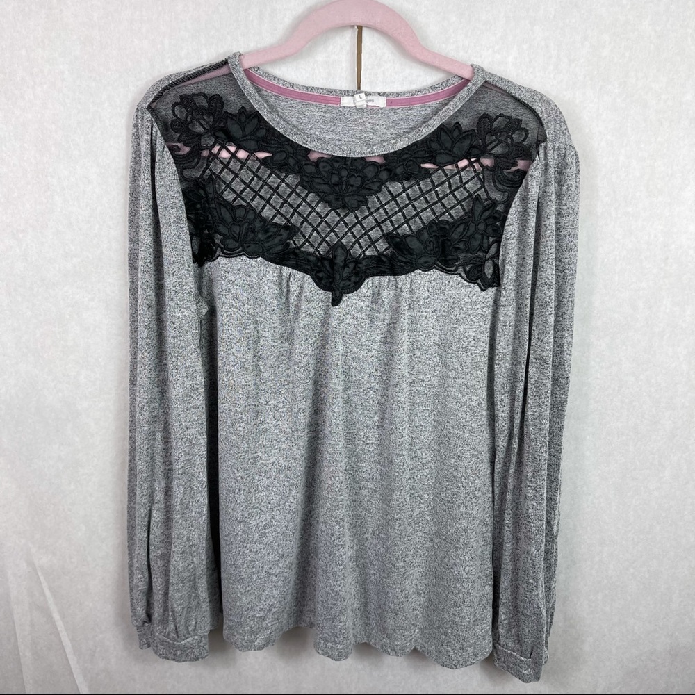 Maurices Long Sleeve Gray Top Lace Panel Large